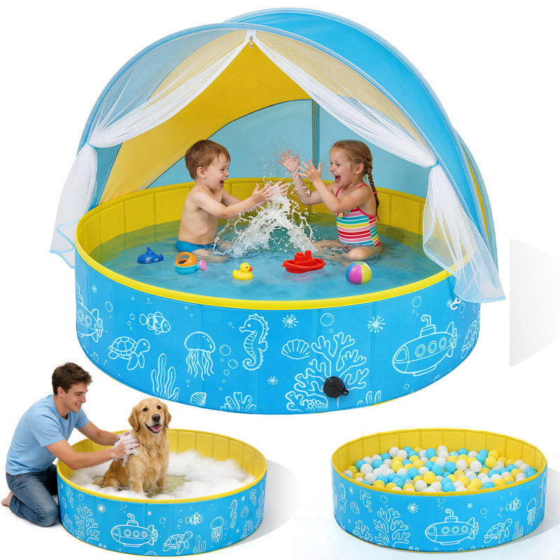 Piscine pliante pour enfant avec auvent, piscine portative avec parasol, piscine pour chien 47 po avec tente pour la plage
