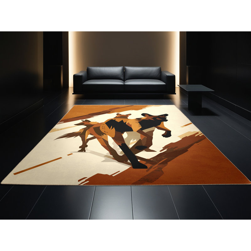 Tapis moelleux moelleux et moelleux à motif abstrait de chien sauvage africain, 2 x 5