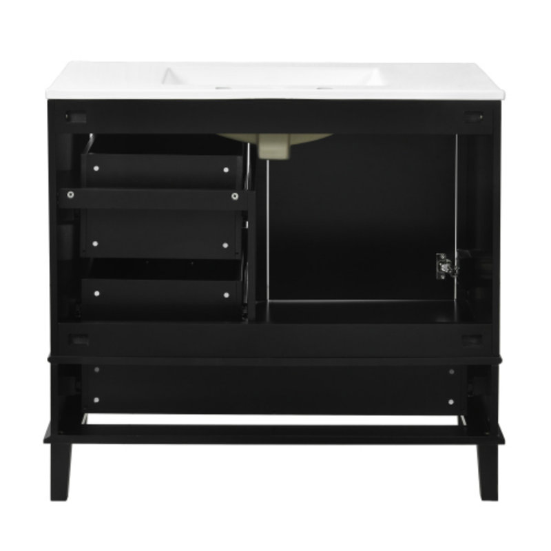 36" Bathroom Vanity with Solid Pine Frame, Black/Silver