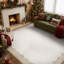 Tapis beige vintage à bordure ondulée, lavable et antidérapant, idéal pour le salon, la chambre à coucher ou le bureau.-728788081-728788083