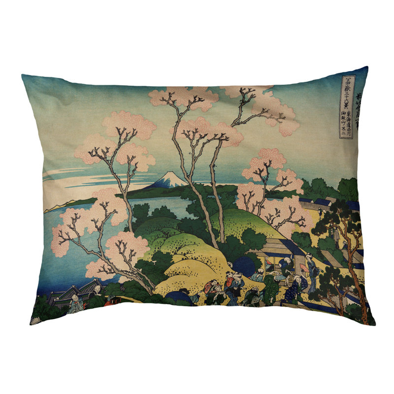 Coussin stylisé mountain fuji through the cerise Burkart, L 42 po x l 52 po, Orange / vert / noir