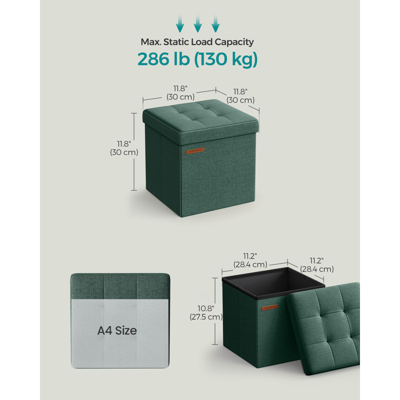 30cm Wide Tufted Rectangle Solid Colour Standard Ottoman with Storage, Retro Green