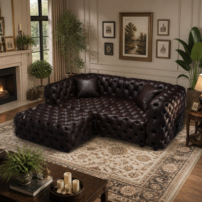 Ensemble de canapé moderne 77 po 77 po, canapé modulaire rembourré en similicuir 2 places avec conception touffetée à la main pure, 1 repose-pieds et 2 coussins, combinaison multiple pour le salon, brun foncé
