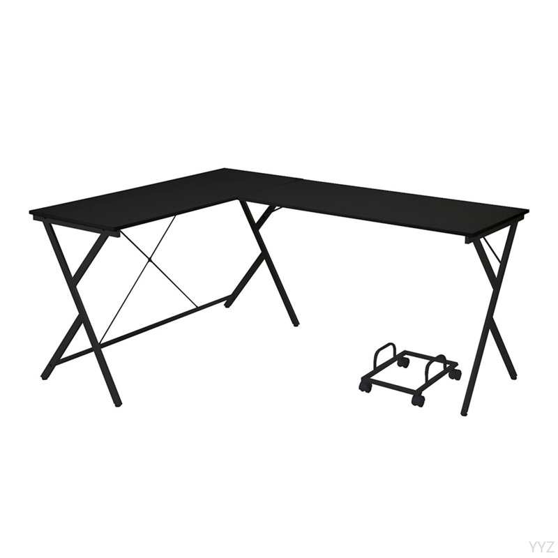 Bureau d'ordinateur en L avec support d'ordinateur, noir