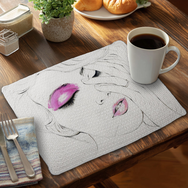 Napperon rose en polyester tressé blanc