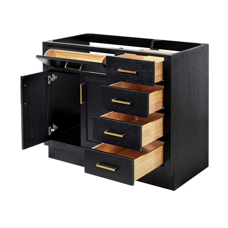Base de meuble-lavabo simple en bois massif 42 po Osoria, Chêne noir