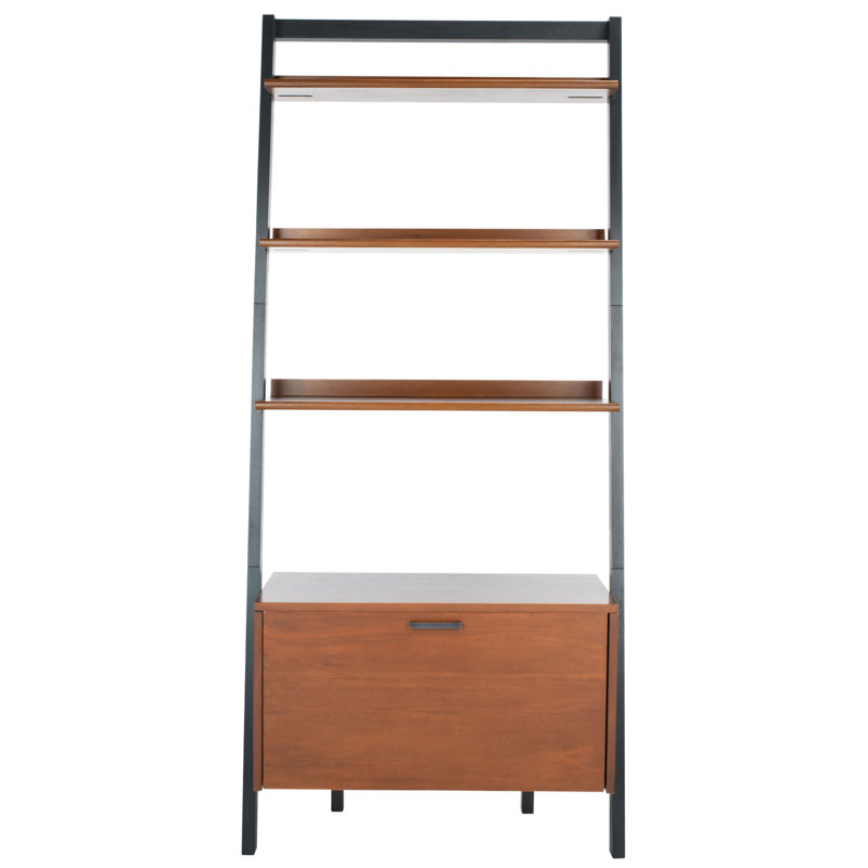 Bibliothèque échelle en bois massif Dametrice, H 72 po x l 32 po x P 15,4 po, Brun miel / gris anthracite