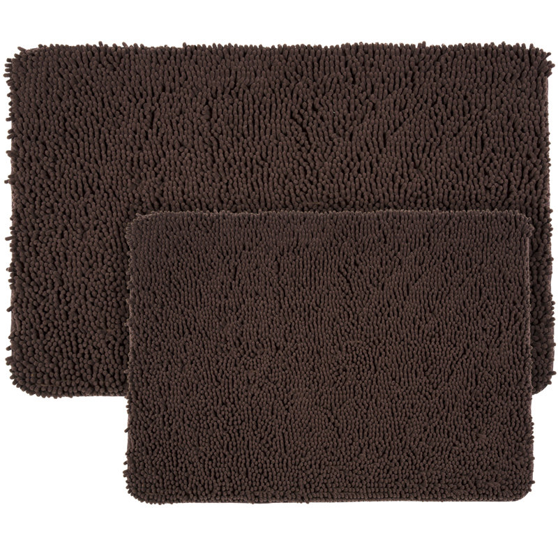 Plymouth Home 2 Piece Bathroom Rug Set - 32x21 Inch and 24x17 Inch Memory Foam Bath Mats with Chenille Shag Top for Stylish Bathroom Decor - Machine Washable Bath Rugs 