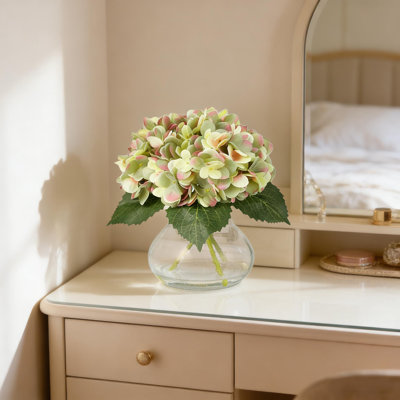Artificial Silk Hydrangea Flowers in Vase with Faux Water for Wedding, Dining Table, Living Room, Home Decor