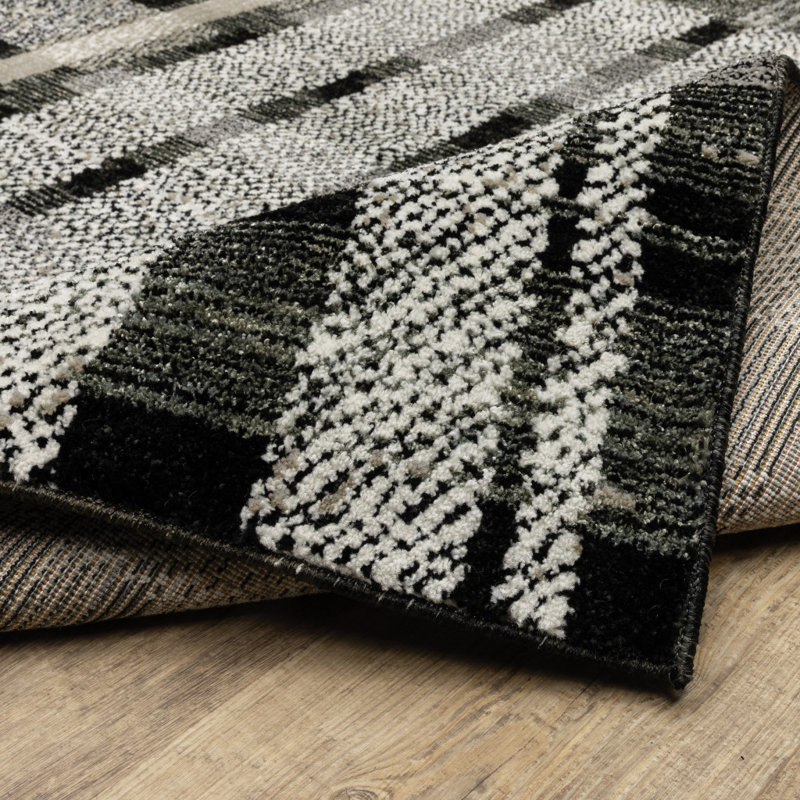 Tapis de couloir géométrique noir et ivoire 2 pi x 10 pi résistant aux taches