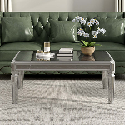 Sleek Glass Mirrored Coffee Table With Adjustable Legs