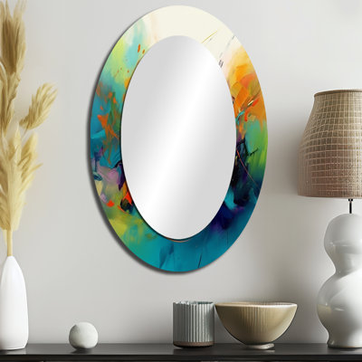 Orange Blue Transcendent Liquid Ink II - Abstract Marble Round Mirror Wall Decor_MTMIR61871