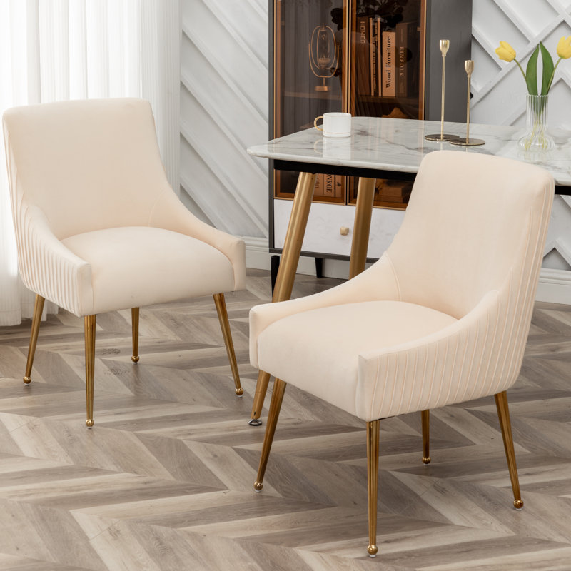 Beuthel 50cm H Tufted Velvet Upholstered Side Chair, Beige