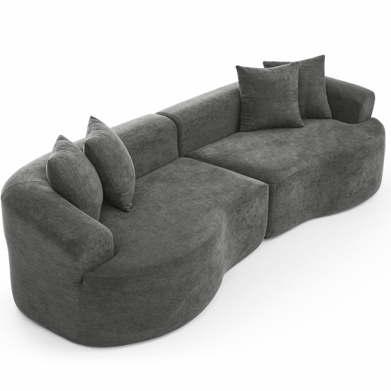 4 places avec revêtement en chenille douce, gris foncé, rembourrage printanier, canapé gris de bureau, sans assemblage, style nuage, maison
