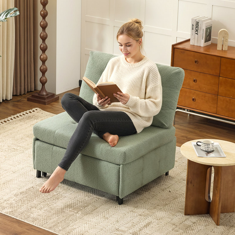 Teddy Fleece Armless Pull Out Sofa Sleeper Chair Pull Out Sofa Bed Space-Saving For Small Spaces, Green