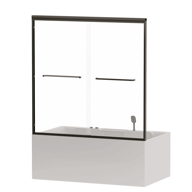 56"-60" W X 58" H Double Sliding Bathtub Shower Door, Semi-Frameless Bypass Tub Door, 1/4" (6Mm) Tempered Glass With Explosion-Proof Film, Adjustable Aluminum Alloy Frame