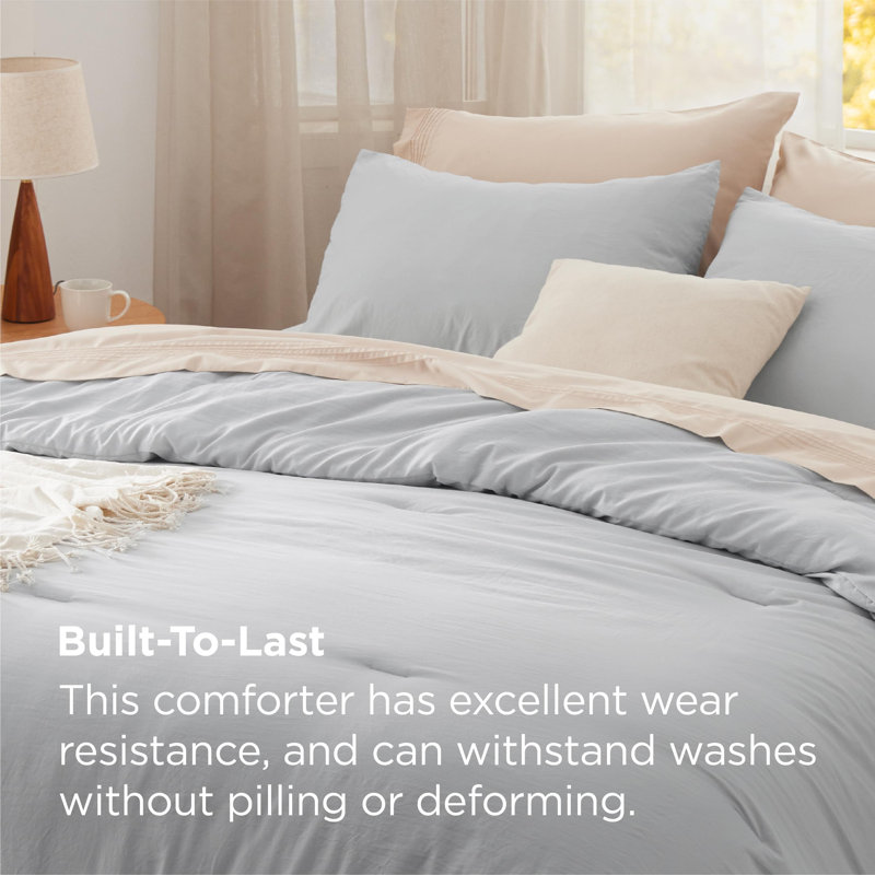Bedsure Reversible Prewashed Comforter Set, Twin Comforter + 1 Standard Pillowcase, Light Grey