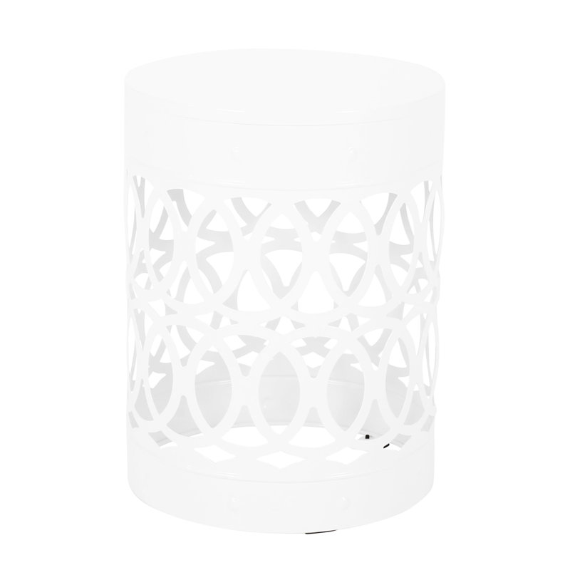 Modern White Iron Outdoor End Table, Large, With Frame Construction Large Metal White, Fashionable Cut Feature, White