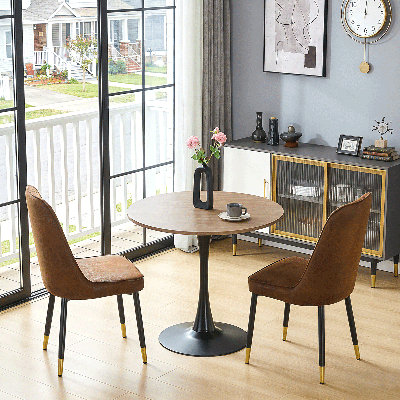 3-Piece Dining Table Set Featuring A Wooden Tabletop And Hourglass-Shaped Base. 32" Round Dining Table Set For 2, Combining Stability, Comfort, And Contemporary Style.