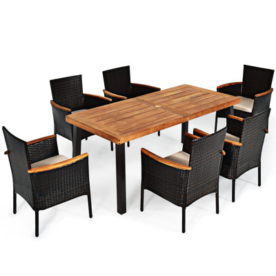 Ensemble de salle à manger rectangulaire pour 6 personnes de 67,5 po avec coussins Ell rass
