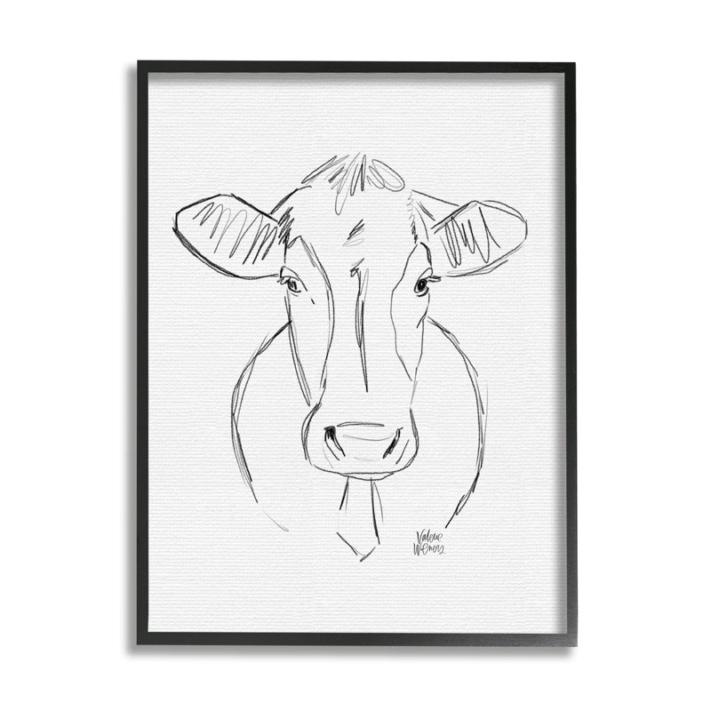 Vache à la ferme, croquis au crayon, dessin, giclée, ensemble d'art texturé par Valerie, L 24 po x H 30 po