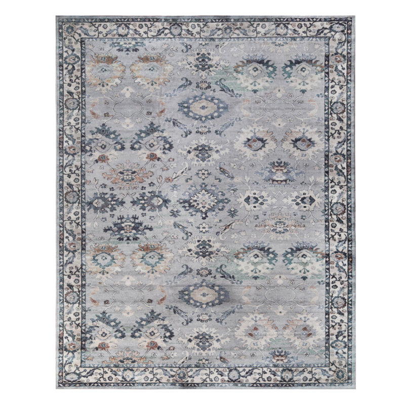Flara Vintage Floral Border Washable 100% Nylon Indoor Area Rug, Rectangle 12' x 18'