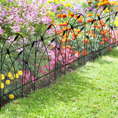 32" H x 19.5" W Metal Decorative Garden Fence Border, 10 Panels, 16 ft Total Length, No-Dig Rustproof Landscape Fence for Flower Beds, Trees & Yards, Black