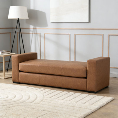 Durable Brown Faux Leather Ottoman