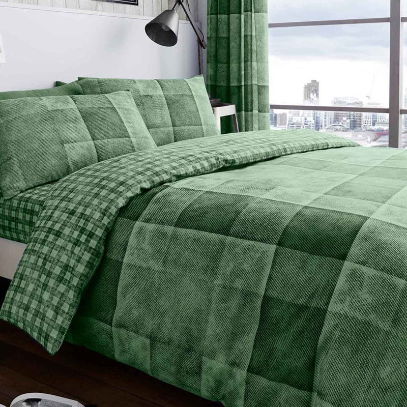 Microfiber Plaid Duvet Cover with Pillowcases Included, Green