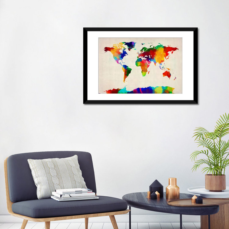 «Map of The World IV» par Michael Tompsett, reproduction d'art sur toile, H 24 po x l 32 po x P 1 po, Blanc
