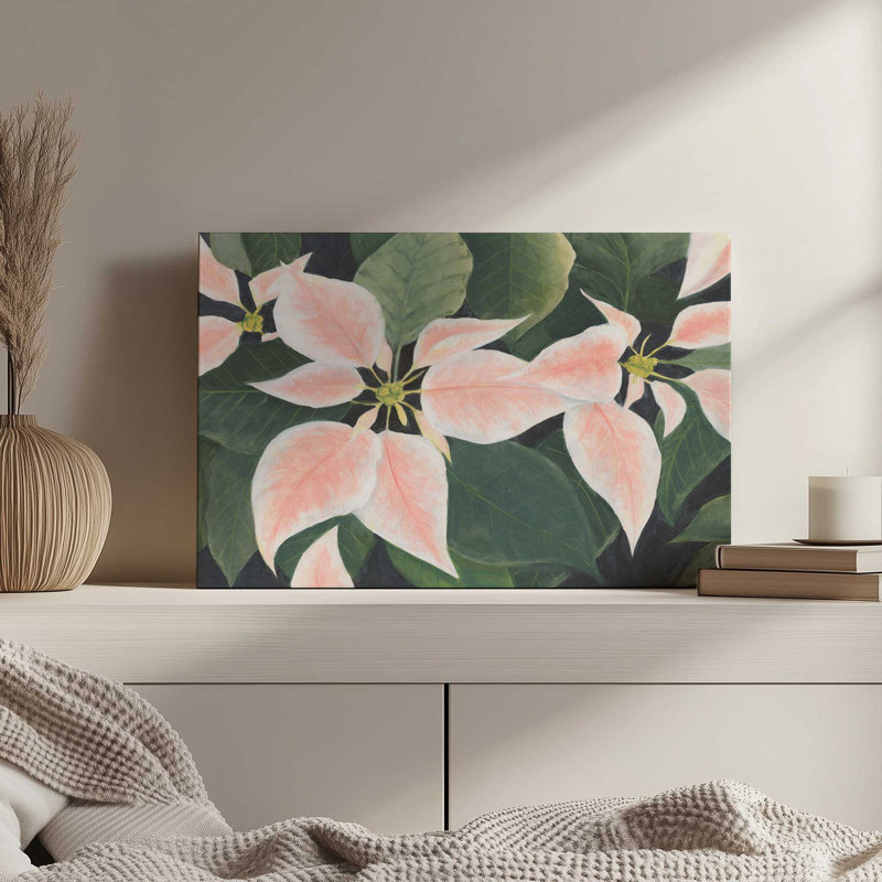 «Pastel Poinsettias I» par Michael Willett, reproduction d'art sur toile, H 12 po x l 16 po