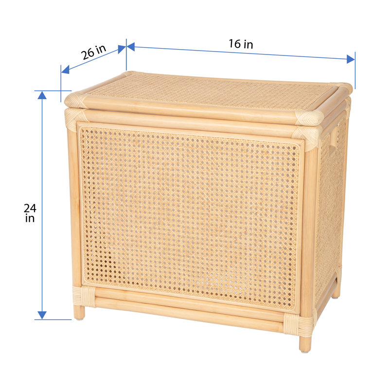 Rectangular Rattan Cane Clothes Hamper and Laundry Basket with Removable Liner & Lid, 2 Loads