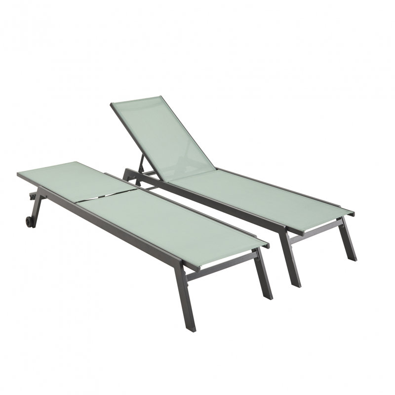 Alekper 168cm Long Reclining Chaise Lounge Set, Green/Anthracite