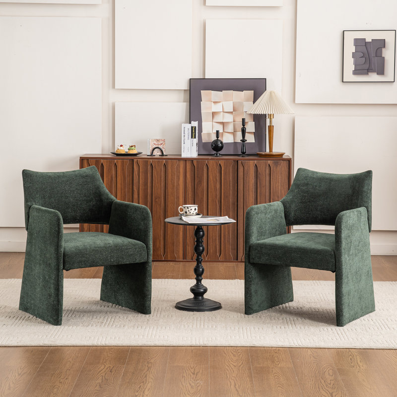 Mid Century Upholstered Arm Accent Chair with High Back, Green