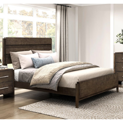 Grand lit classique classique contemporain en noyer foncé - article de chambre à coucher en bois d'hévéa massif 1Pc avec tête de lit unique et rails. Meuble avec sommier requis