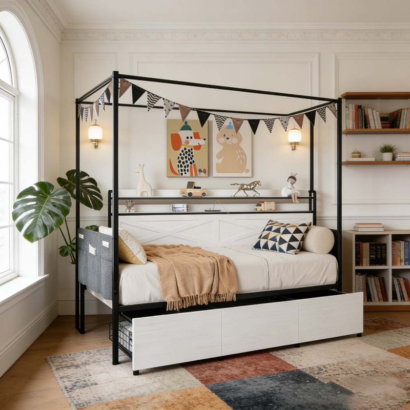 Lit simple moderne avec 3 tiroirs de rangement sous le lit