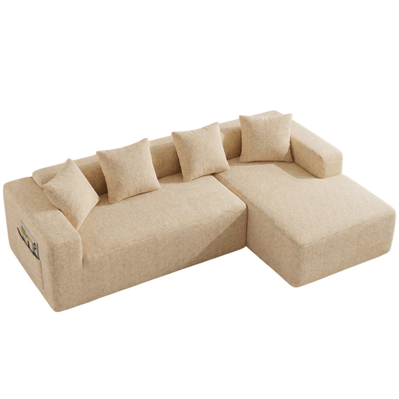 Modern Oversized 262cm Boneless Corner Sofa L-Shaped Chenille Sofa With Storage Pockets, Right Hand Facing, Brown