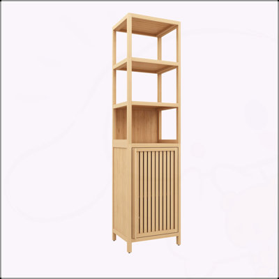 Versatile Slim Storage Cabinet with Bamboo Shelves for Various Rooms