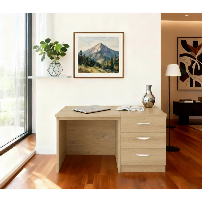 Walshaw Solid Wood Base Computer Desk, Classic Oak