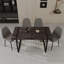 Ensemble de salle à manger 59 pièces 59 pouces avec table en panneau de fibres à densité moyenne et 4 chaises en suède, noir industriel et gris doux
