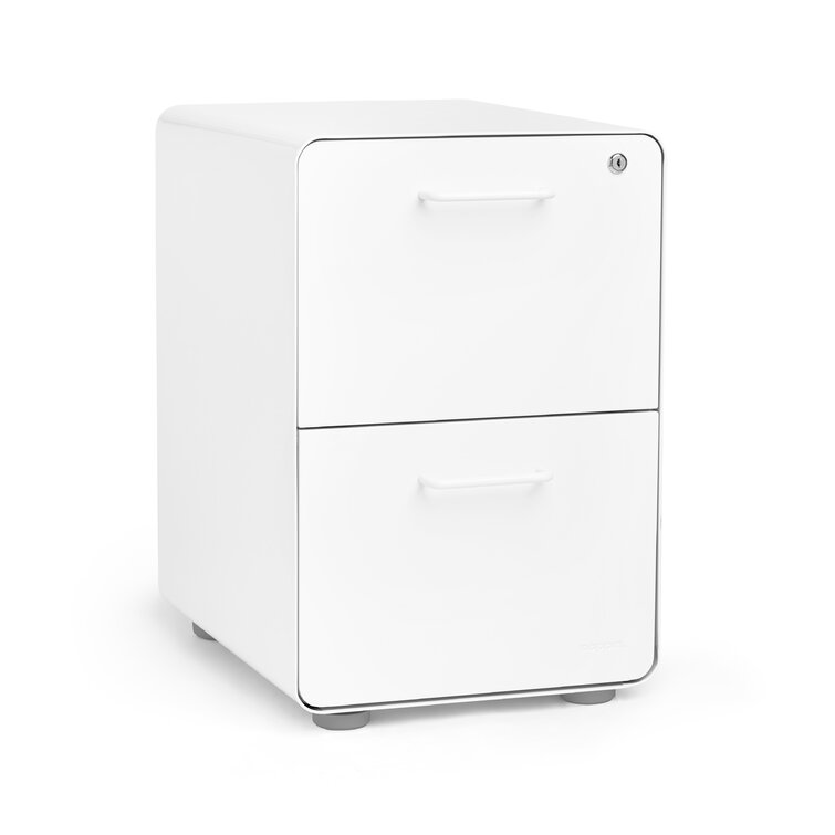 Poppin White + Light Gray Mini Stow 2-Drawer File Cabinet Rolling