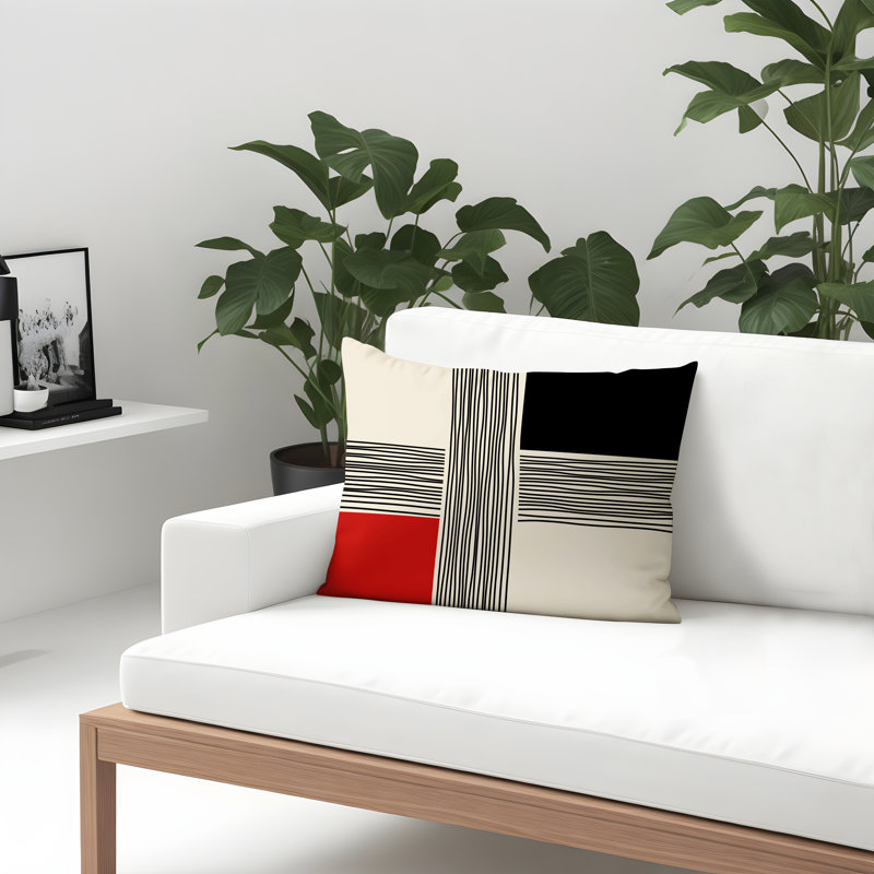Housse et insert de coussin rectangulaire intérieur / extérieur en polyester filé Cassie, Rouge, H 18 po x l 25 po