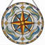 "Blue and Gold", Vitrail, boussole, médaillon rose-2091506565
