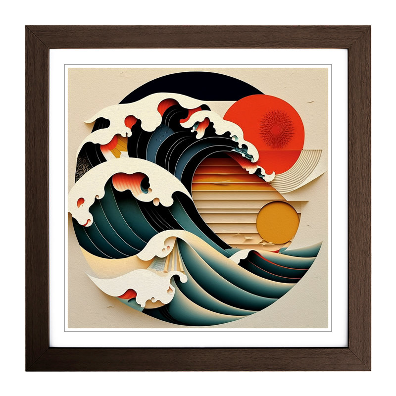 Japanese Wave Constructivism No.2 - Single Picture Frame Print on Wood, Walnut