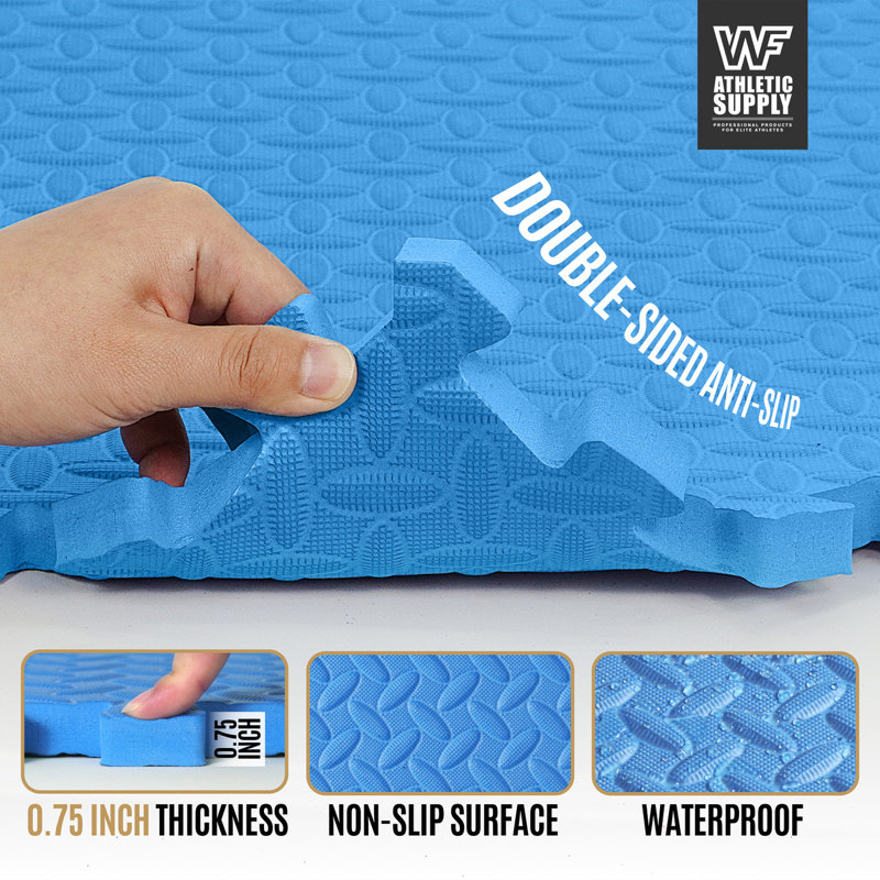 Blue Diamond Pattern Interlocking EVA Foam Exercise Mats, 24" x 24"