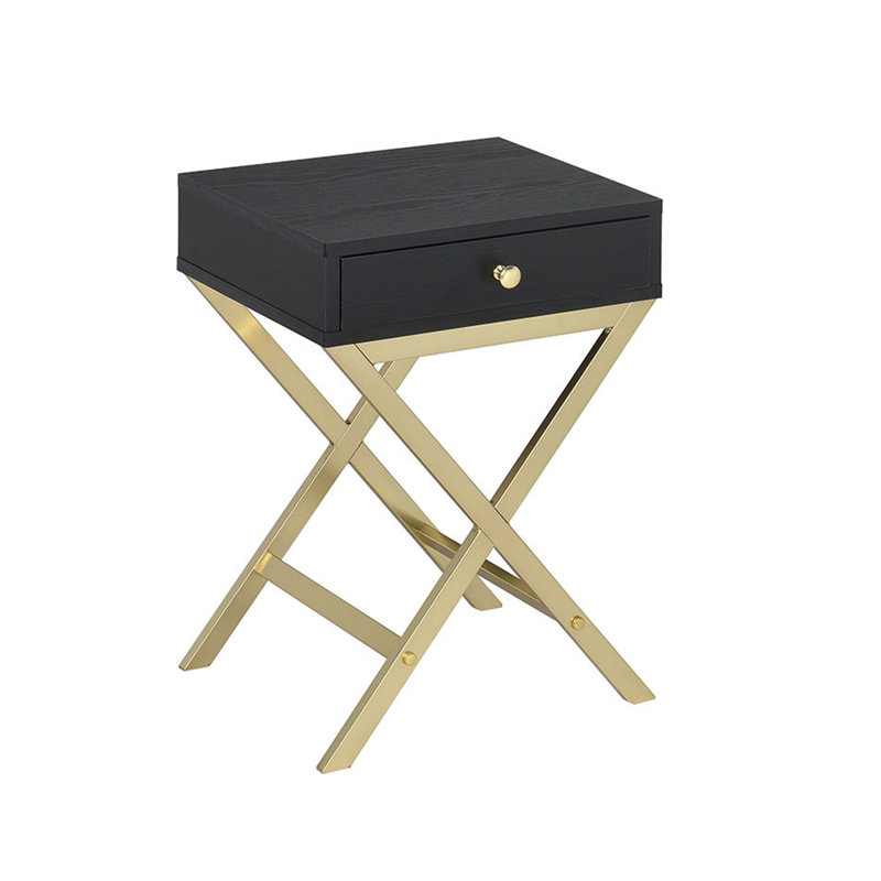 Coleen Accent Table For Living Room – Rectangular Side Table With 1 Drawer, X-Shaped Metal Trestle Base, 16"X12"X22"H, 40Lbs Top Weight Capacity