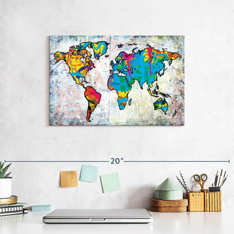 Aliaz Urban Grunge World Map, 8" H x 12" W