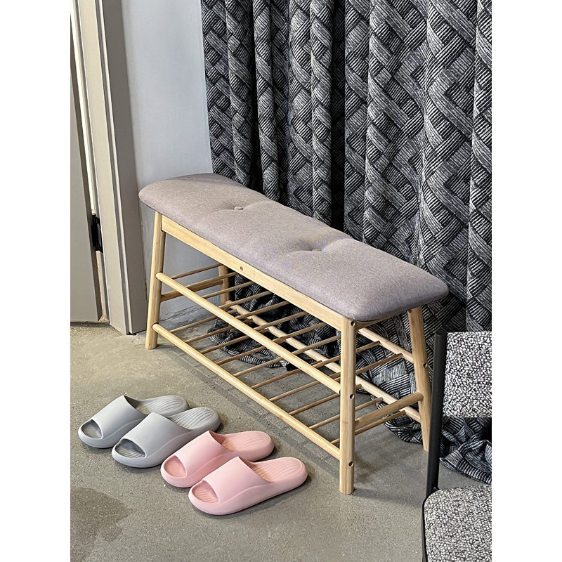 36''L Bamboo Shoe Bench with Cushioned Seat