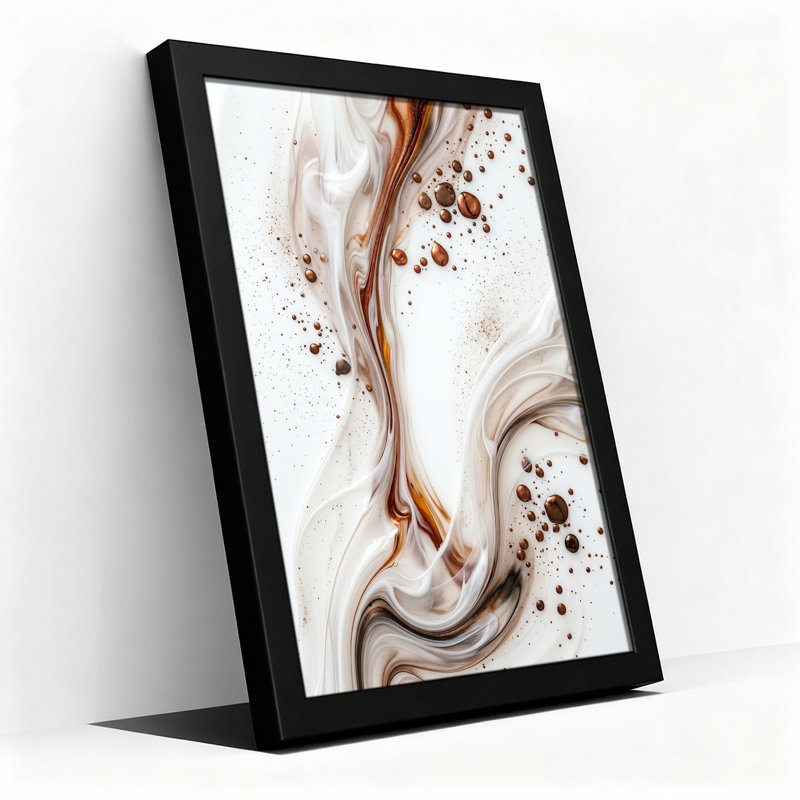 Art abstrait sur toile abstraite, tourbillons en bronze et fluide blanc, 36"H x 24"W