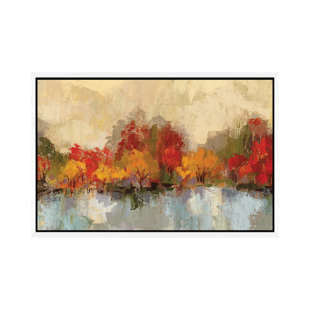 Herbstliche Flussreflexion von Silvia Vassileva - Galerie-verpackte Leinwand Giclée auf Leinwand